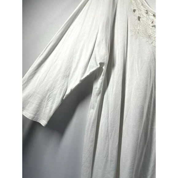 J Jill Embroidered Elliptical Top XL White Solid 3/4 Sleeve Cotton Modal Tunic - Picture 4 of 7